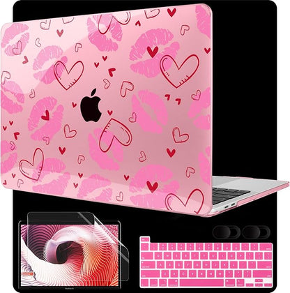 MEEgoodo Case for MacBook Pro 13 inch Case 2022 2021 2020 New A2338 M2/M1 A2251 A2289, Laptop Hard Shell with Keyboard & Camera Cover Compatible with 13 inch MacBook Pro, Cute Kiss & Love