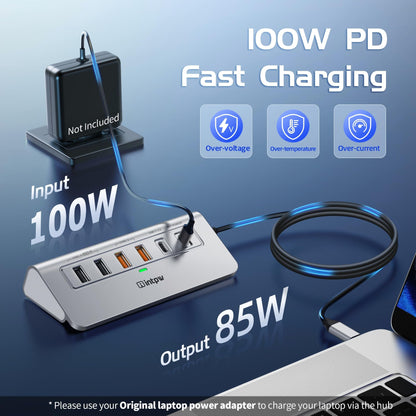 intpw P9R PRO USB C Hub Ethernet, 10Gbps USB C Docking Station 10-in-1 with Type-C & 2 Type-A 3.2 Data, LAN, 4K@60Hz, 2 USB A 2.0, PD 100W, SD/TF Ports, 3.28FT Powered USB Hub for PC, iPhone 17, Mac