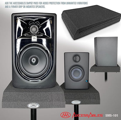 AxcessAbles Studio Monitor Speaker Stands Pair. 80lb Capacity per Stand. Adjustable Height 26" - 42". Metal Constructed Stands Ideal for Surround Sound, Bookshelf and Monitoring Speakers