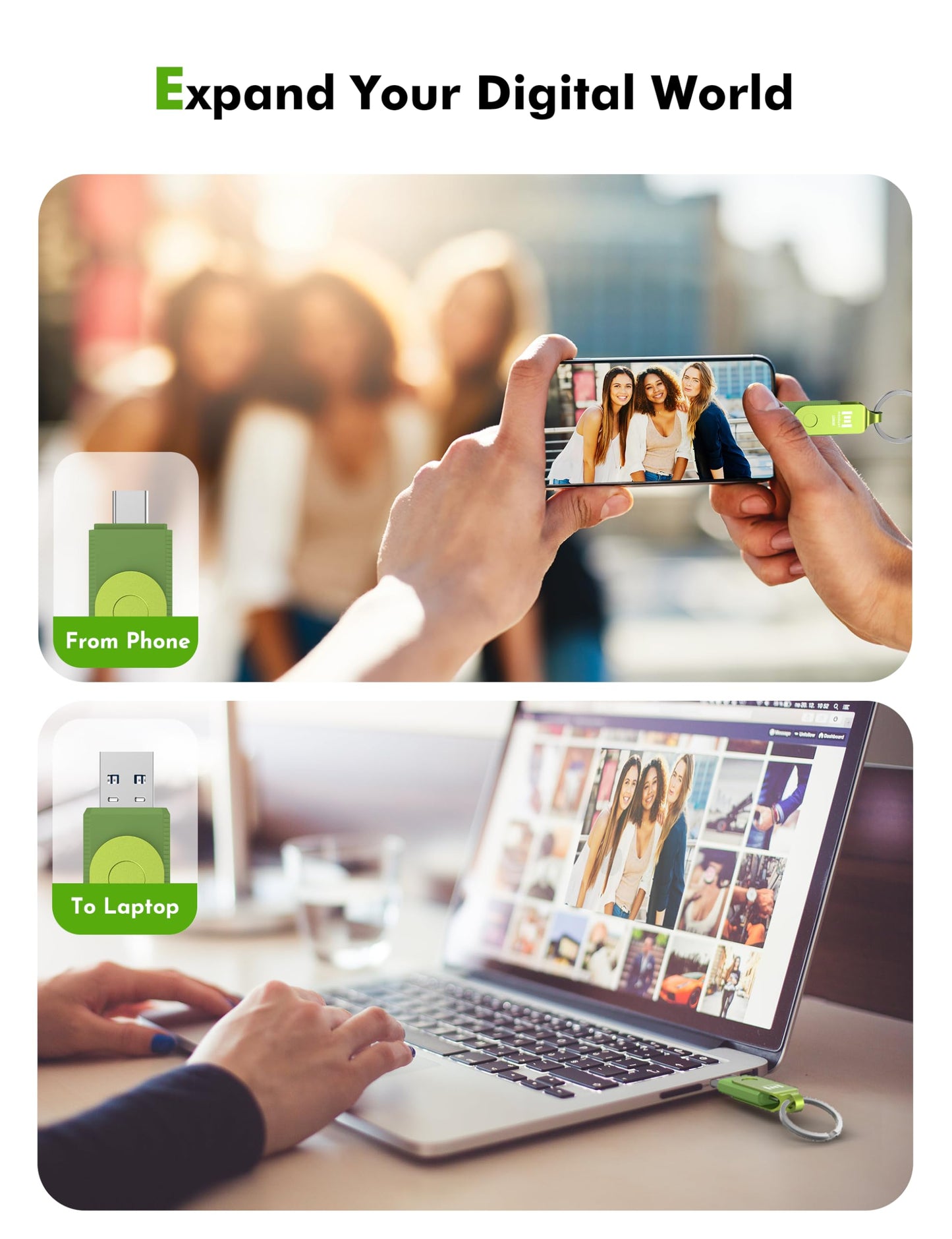 MOSDART 128GB USB C & A 3.2 150MB/s Dual Flash Drive with Keychain, Green