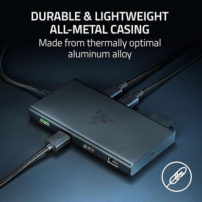 Razer USB C Dock 11-Port Travel Charging Station for Windows Mac Laptop iPad Surface Chromebook Galaxy Tab: Type C, HDMI, Ethernet, MicroSD - 4K 60 Hz Display - 85 W Tablets + Mobile Fast Charge
