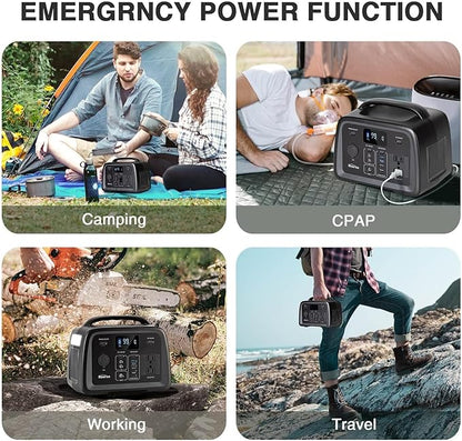 BLUERISE Solar Generator 320Wh Portable LiFePO4 Power Station with Foldable Solar Panels 60W with 2 AC Outlet 110V/300W Solar Mobile Battery Packup for Camping Hunting Home Emergency