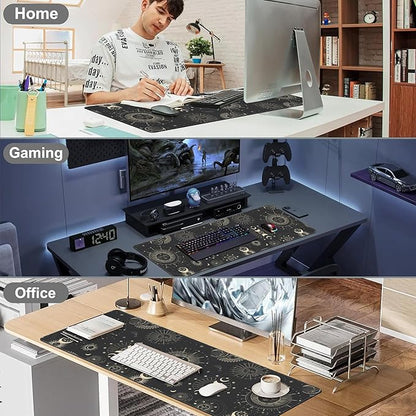 Phase of The Moon Desk Mat,Large Moon Phase Changes Gaming Keyboard Mouse Pad,Non-Slip Rubber Base Desk Pad Thick Stitched Edges Waterproof Mousepad Mouse Mat 31.5"x11.8"