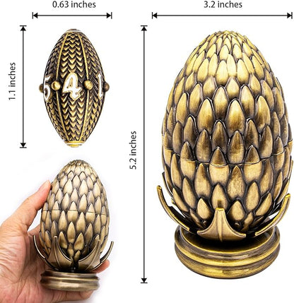 ARUOHHA DND Metal Dice Bronze Dragon Egg Dice with Rotating Dragon Egg Shell, Role Playing Game RPG Polyhedral D and D Dice Set D20 D12 D10 D8 D6 D4