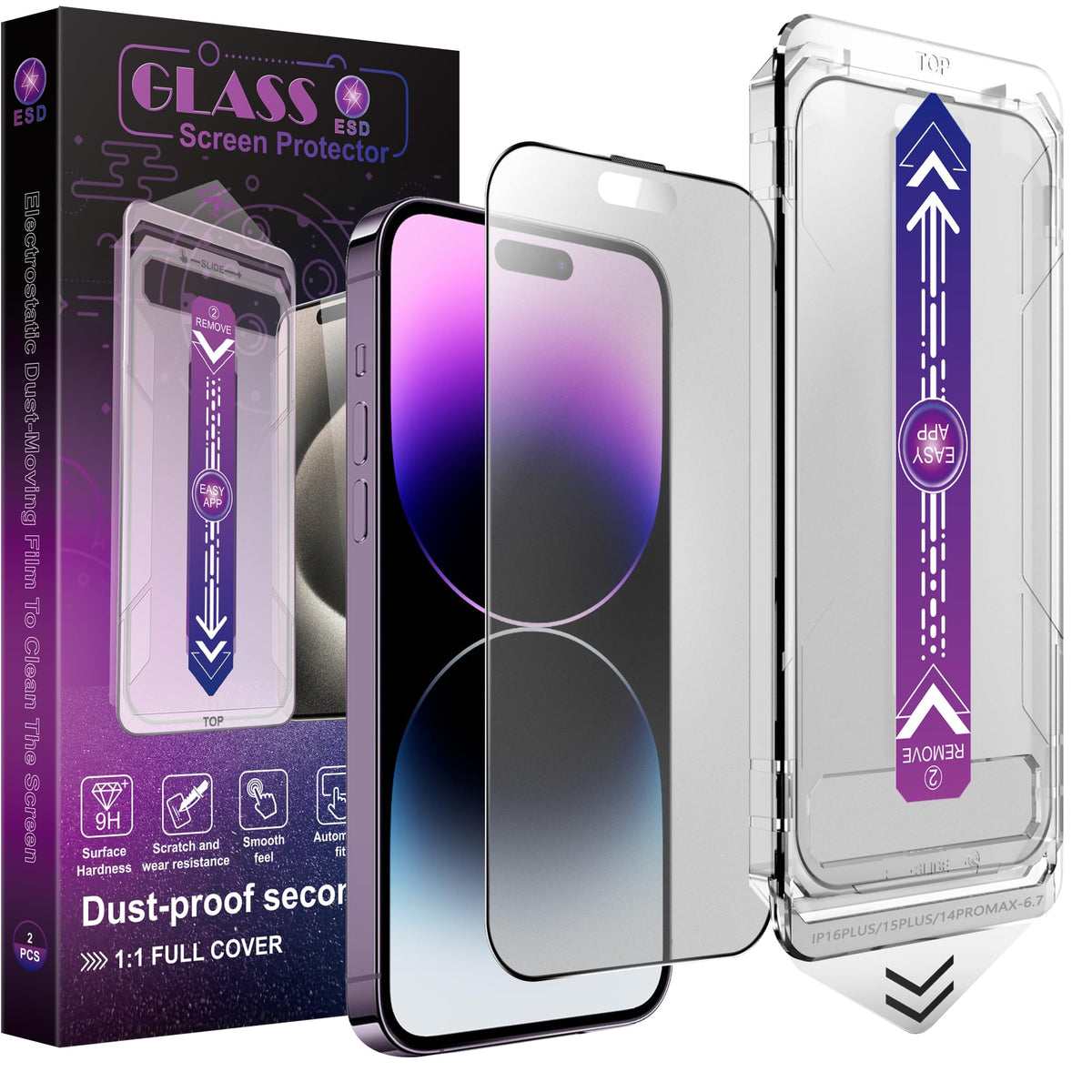 CHRYSHA 2-Pack Screen Protector Tempered Glass for iPhone 15 Pro 6.1-Inch, Auto Dust Removal, No Bubbles, High Definition Clear, Easy Installation