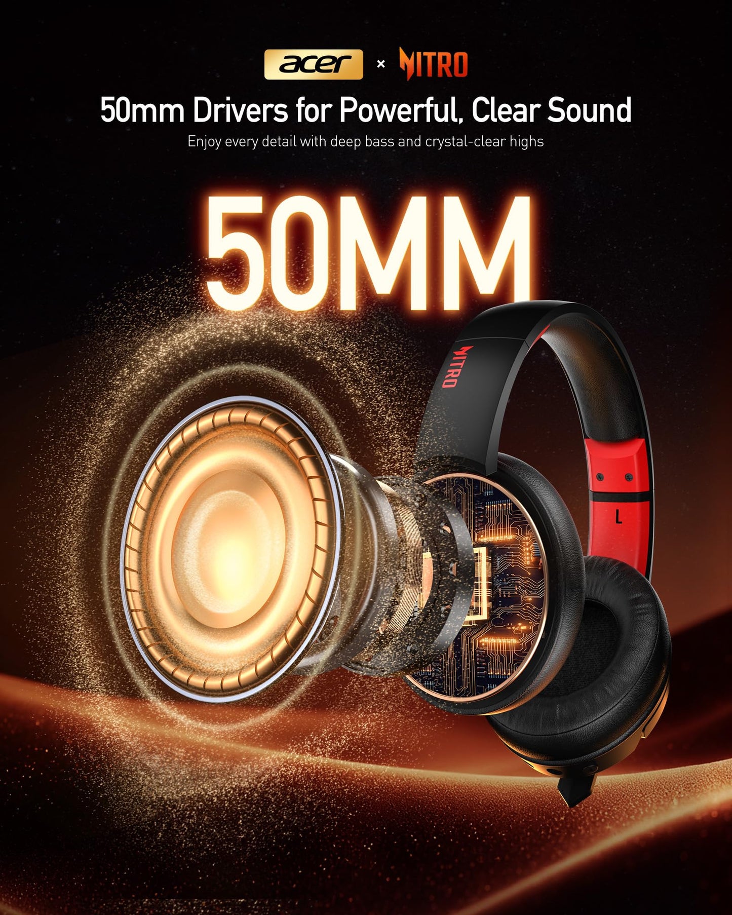 acer Wireless Gaming Headset, PS5 Headset with 2.4GHz for Ps5, Ps4, PC, Switch, Bluetooth 5.3 + 100Hrs Gaming Headphones with Noise Canceling Mic for Laptop, Mobile, Mac, 50mm Drivers (Red)