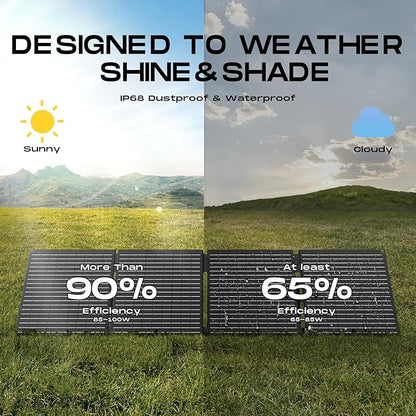 MARBERO 100W Portable Solar Panel 100 Watt 20V Foldable Solar Panel Charger for Power Station QC3.0 USB & DC Output >23% High Efficiency IP68 Waterproof for Camping Outdoor Home RV Blackout Cloudy