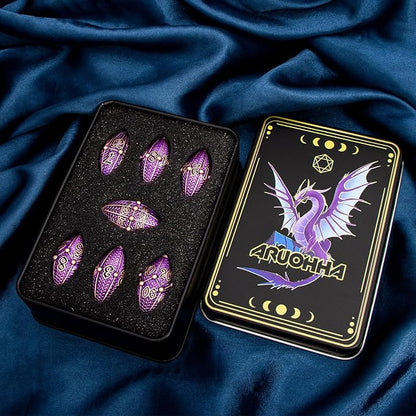 ARUOHHA DND Metal Dice Copper Purple Dragon Egg Dice with Metal Box, Role Playing Game RPG Polyhedral D and D Dice Set D20 D12 D10 D8 D6 D4