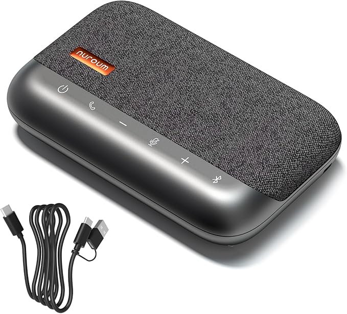 NUROUM A05B Bluetooth Conference Speaker and Microphone, Portable Wireless Speakerphone with Noise Canceling Mic, 16ft Voice Picked Up Computer Speaker for Desktop PC/Laptop/Office/Business Trips