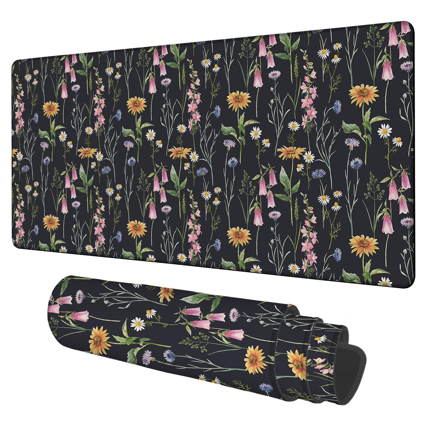 NITAHHHY Large Mouse Pad Field Flowers Gaming Desk Pad Computer Keyboard Non-Slip Waterproof Mouse Mat with Rubber Base and Stitched Edges Entertainment Office Writing Desk Mat 35.4 x 15.7 Inches