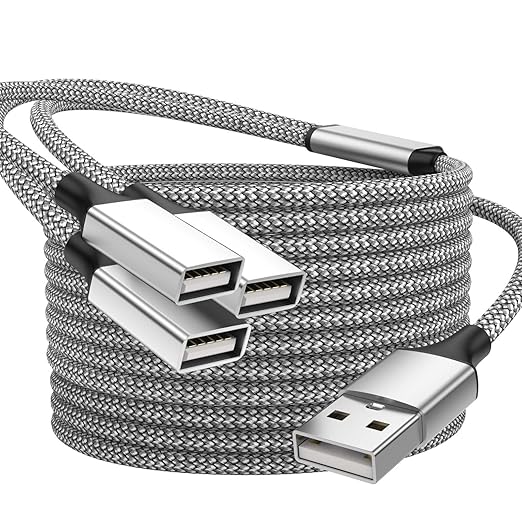 POHFP 6.6FT USB Splitter, USB A Male to 3 Female Extension Cable Support Charging and Data Transfer for Printer/Keyboard/Flash Drive/PlayStation/Laptop/LED Etc(Silver)