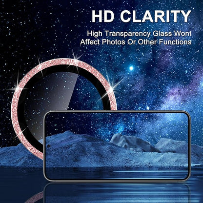for Samsung Galaxy S25 Plus Camera Lens Protector, Individual Metal Ring Tempered Glass Lens Cover, [Strong Adsorption] Scratch Resistant Ultra-Thin HD Clear Lens Cover, 1 Set-Pink Sparkly