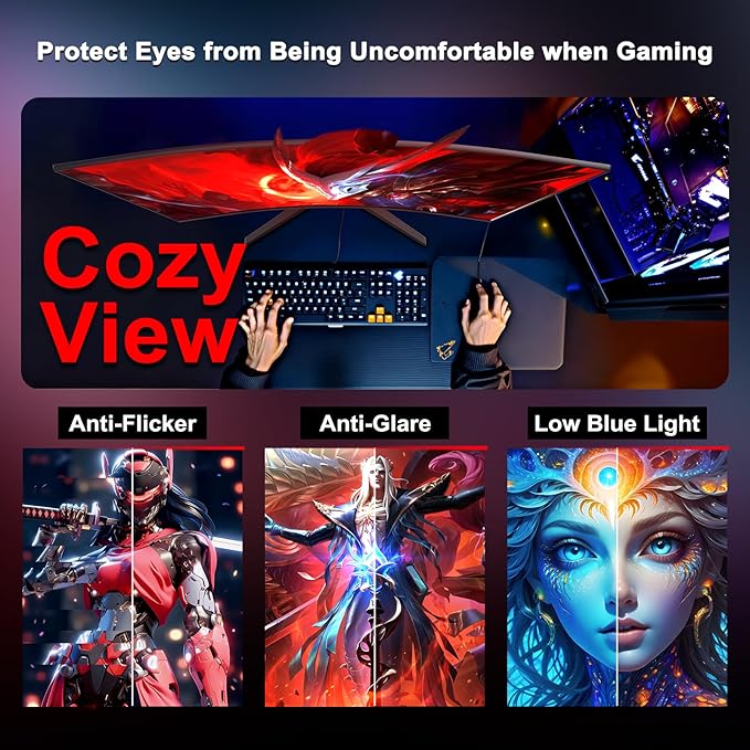 SANSUI 27 Inch Curved Gaming Monitor 180Hz 1ms with Speakers FHD 1080P Computer Monitor FreeSync|1500R|130% sRGB|HDR|Low Blue Light|HDMI DP Ports|VESA Mount|Metal Stand(ES-G27C1 HDMI Cable Incl.)