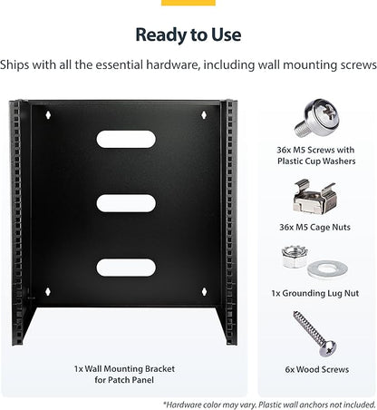 StarTech.com 12U Wall Mount Patch Panel Bracket - 13.75 in. (34.93 cm) Max. Mounting Depth - 19" Patch Panel Rack for Shallow Network Equipment- 125lbs Capacity, TAA (WALLMNT12)
