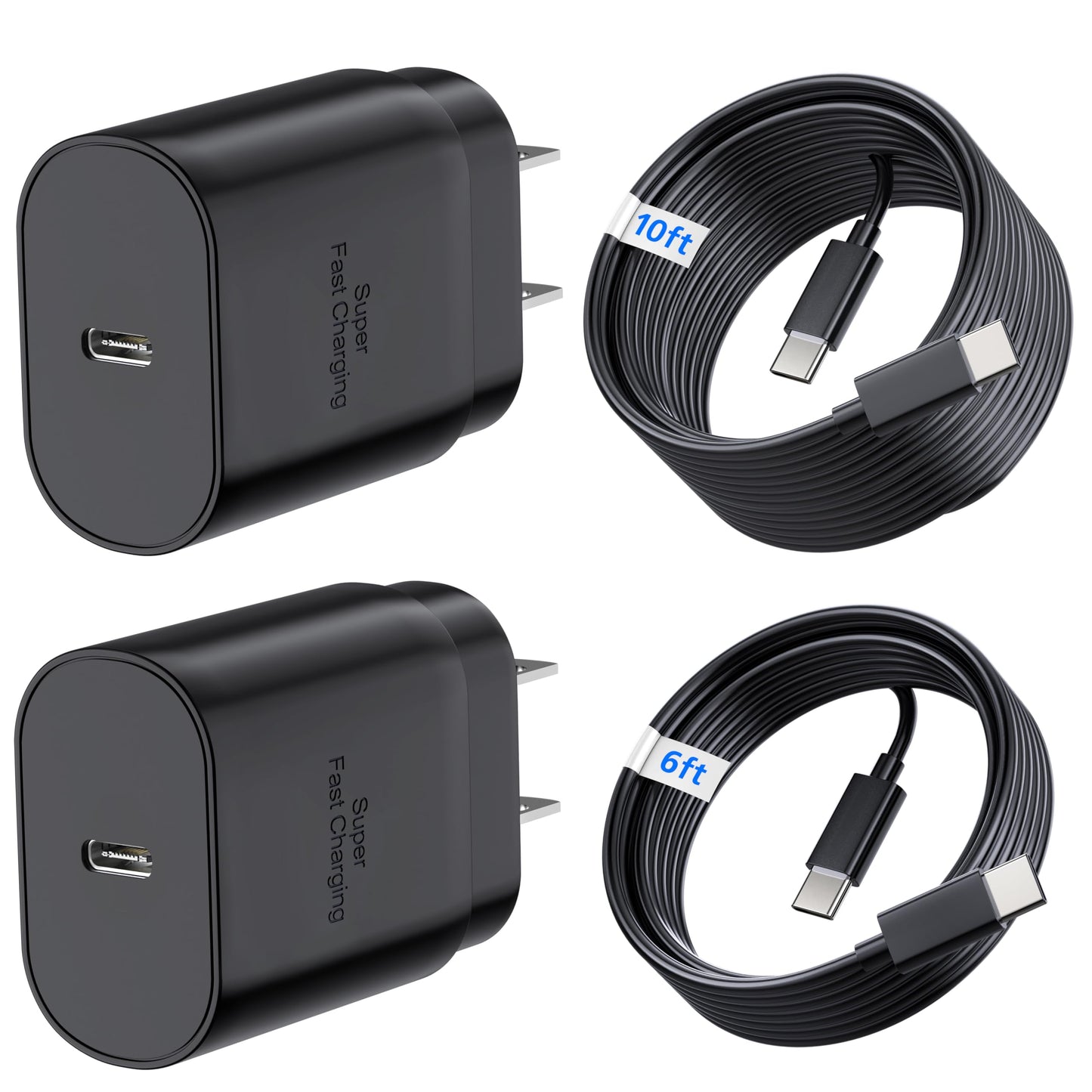 TT&C 30W USB C Fast Charger with 10FT & 6.6FT Cables for iPhone 17, 16, 15