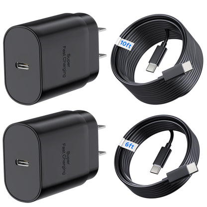 TT&C 30W USB C Fast Charger with 10FT & 6.6FT Cables for iPhone 17, 16, 15