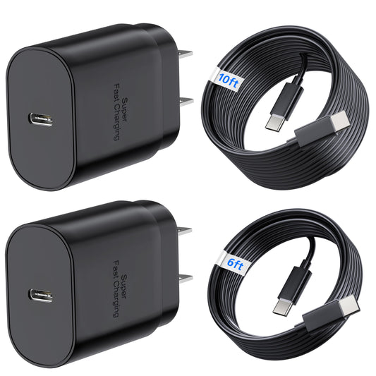 TT&C 2-Pack 30W USB C Fast Charger with 10FT Long Cables for iPhone 17, 16