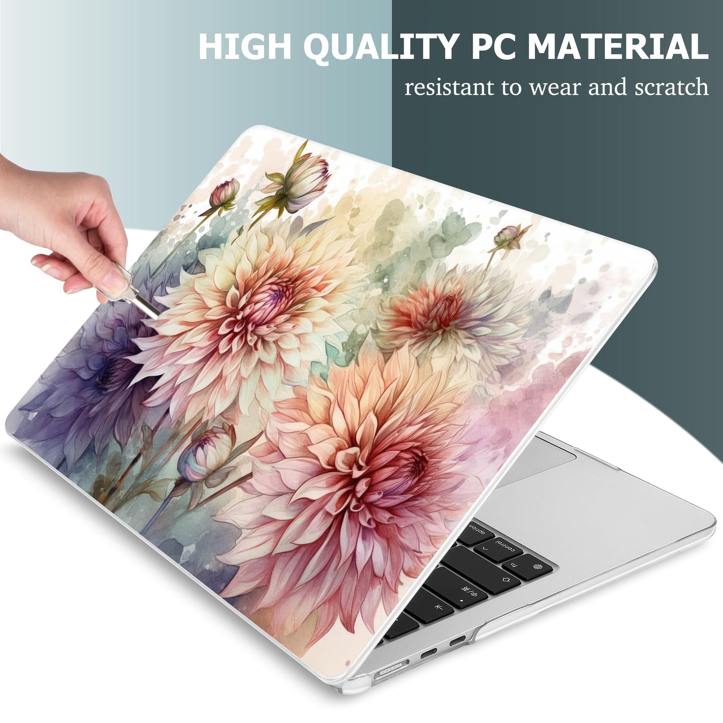Mektron for 2026 MacBook Air 13-inch M5 Laptop Case A3449 with 13.6-inch Liquid Retina Display Fits 2025 A3240 M4 2024 A3113 M3 2023 A2681 M2 Printed Shell for MacBook Air 13.6", Watercolor Dahlias