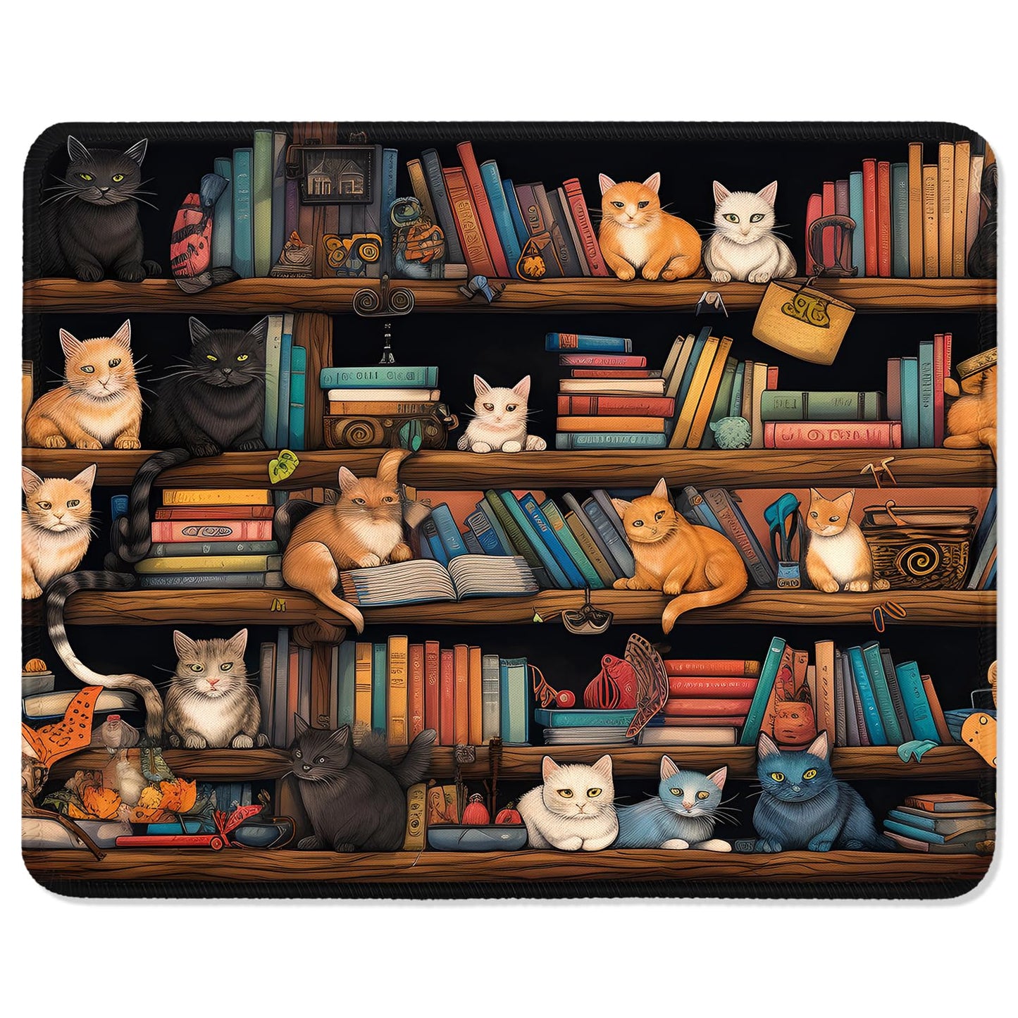 ITNRSIIET Mouse Pad with Stitched Edge Premium Textured Smooth Precise Operation Waterproof Washable Non-Slip Rubber Base Desktop Protection Mat, 10.2×8.3×0.12 inches, Cat on The Desk