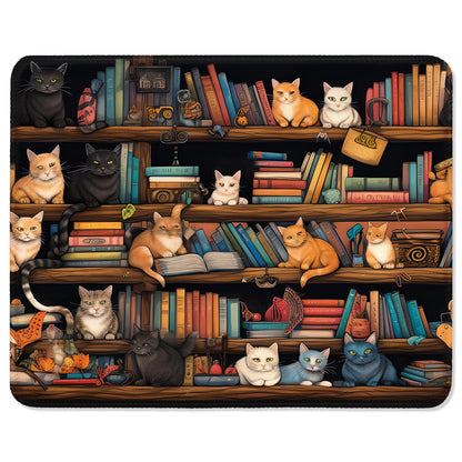 ITNRSIIET Mouse Pad with Stitched Edge Premium Textured Smooth Precise Operation Waterproof Washable Non-Slip Rubber Base Desktop Protection Mat, 10.2×8.3×0.12 inches, Cat on The Desk