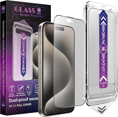 2 Pack Matte Screen Protector for iPhone 16 Pro, 9H Tempered Glass, Full Coverage, Anti-Fingerprint, Auto Dust-Elimination, No Bubble, Easy Installation