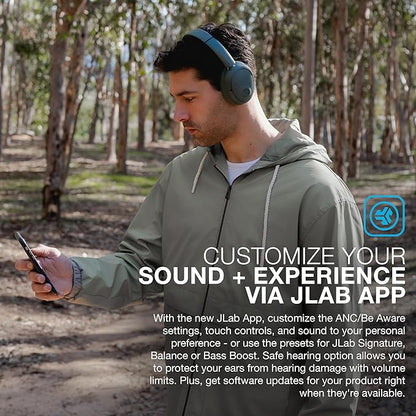 JLab JBuds Lux ANC Wireless Headphones, Sage, Hybrid Active Noise Cancelling, Customizable Sound, Spatial Audio Compatible, Premium Over-Ear Bluetooth Headset