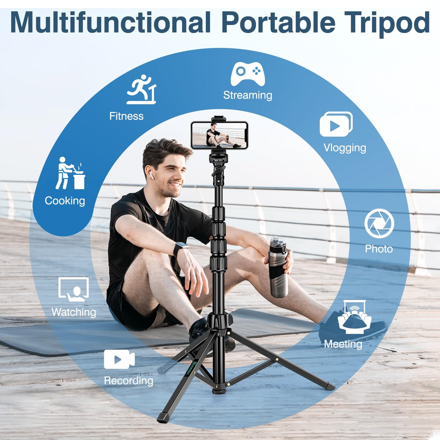 Nineigh 72" Tripod for iPhone, Phone & Camera Travel Tripod Stand with Remote, Compatible with Smartphone/Gopro