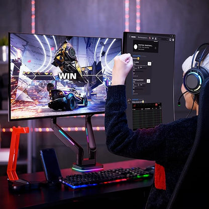 AVLT RGB Lights Dual 17”-43” Gaming Monitor Arm Desk Mount, Fits Two Flat/Curved/Ultrawide Screen up to 44lbs(20kg), Height Swivel Tilt Adjustable Stand - Black
