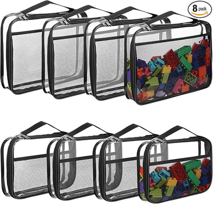 8 Packs Toy Storage Bags with Zipper, Reusable Clear PVC Board Game Storage, Travel Waterproof Organizer Bags with Portable Handle for Building Blocks, Bricks, Puzzles, Books