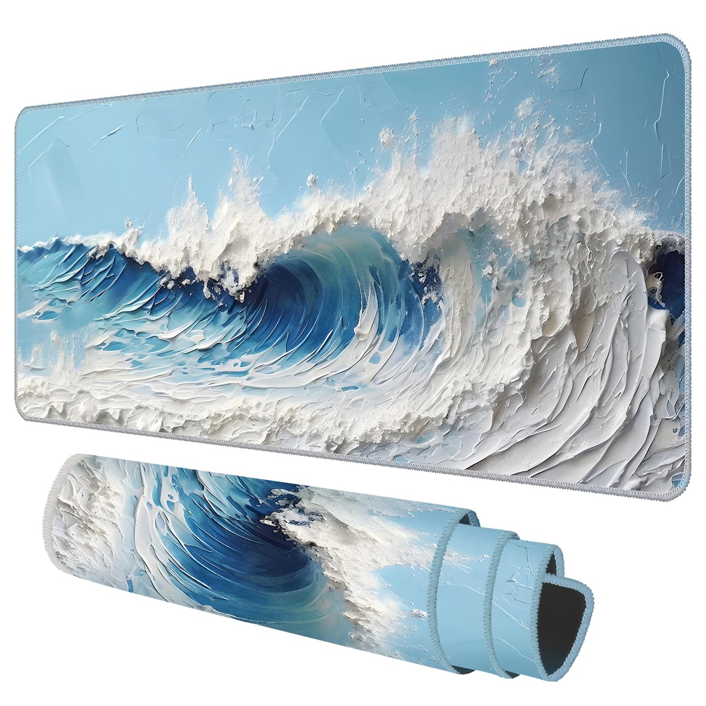 Galdas Gaming Mouse Pad XXL XL Large Long Extended Big Mousepad Non-Slip Rubber Keyboard Desk Pad with Stitched Edges for Laptop Home Office (31.5x11.8x0.08 Inch) … (Painting Waves)