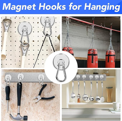 LOVIMAG Magnetic Hooks for Cruise Cabins, 70LBS Swivel Magnet Hooks, Cruise Must Haves with Swivel Carabiner Hook for Hanging, Strong Neodymium Magnets with Hook for Ceiling, Garage Etc-6 Pcs