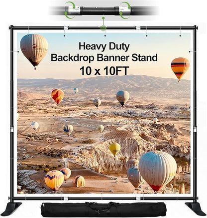 FUDESY 10x10 ft Backdrop Banner Stand, Heavy Duty Adjustable Background Kit With Carrying Bag, Step and Repeat Photography Frame for Trade Show Display Photo Booth Parties