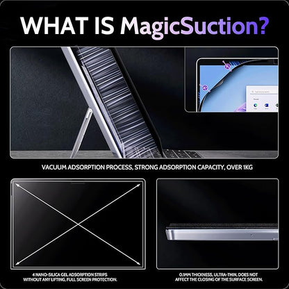 Privacy Screen for 10.5 Inch Surface Go 4/3/2/1, MagicSuction™ Removable Anti Spy Black Protector, Glare Blue Light Filter for Microsoft Laptop Computer Monitor