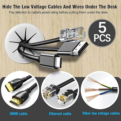 2-3/8" White Desk Grommet, JTemgle Flexible Cable Grommet Rubber Cable Hole Cover Wire Organizer Caps Desktop Cord Management for Home Office TV Stands Tabletops, 5 Pieces