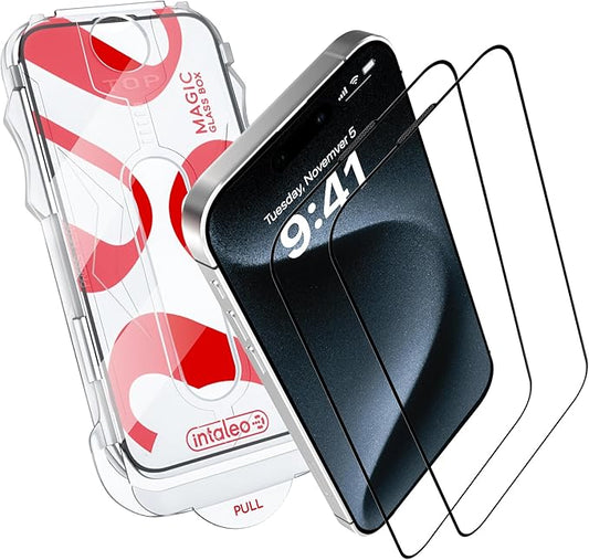 Intaleo Tempered Glass Screen Protector for iPhone 15 Pro – Full Edge-to-Edge Protection Phone Screen Protector with Applicator, 9H Hardness, Oleophobic Coating - Accessories for iPhone 15 Pro