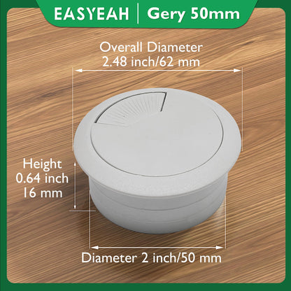 EASYEAH 2 Pcs Desk Grommet 2" / 50 mm, Desk Cord Hole Cover, Cable Grommet ABS Plastic, Desk Hole Grommet for Home & Office Pc, Detachable Adjustable Cable Cord Organizer-Light Grey