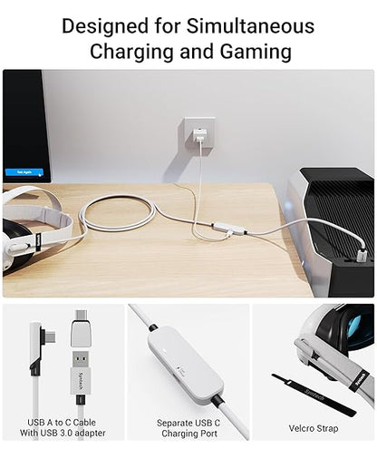 Syntech Link Cable with Charging 16FT Compatible with Oculus/Meta Quest 3S/3 Accessories, Quest2/Pro, Pico4, Next-Gen VR Cable with USB 3.0 A to C Adapter for SteamVR, Charge & Link Simultaneously