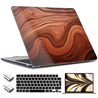 TWOLSKOO for MacBook Air 15 inch Case 2026 2025 2024 2023 Release M5 A3448 M4 A3241 M3 A3114 M2 A2941, Plastic Hard Shell & Screen Protector & Keyboard Cover & Type C Adapter, Wood Grain