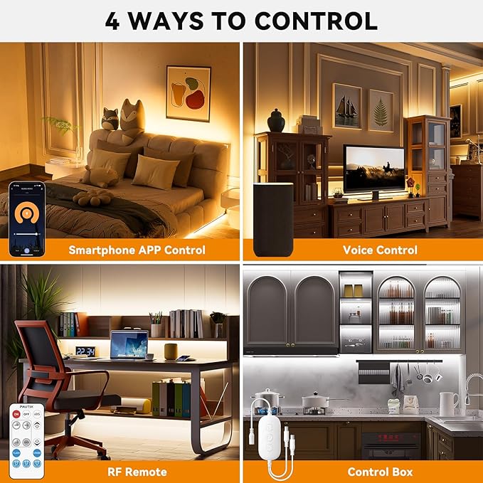 PAUTIX 2-Way RF WiFi Smart Remote Dimmer for Single Color LED Strip Lights,Work with Alexa and Google,14-Key Wireless Remote,DC 12-24V Controller for 3528/2835/5050/COB LED Strip Light(One to Two Way)