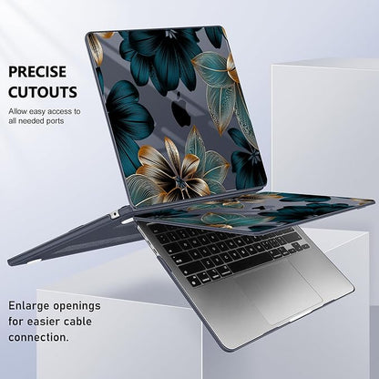Case for MacBook Air 15 Inch 2025 2024 2023 Release M4 A3241 M3 A3114 M2 A2941, Hard Shell with Screen Protector & Keyboard Cover, Compatible with Touch ID - Leaves