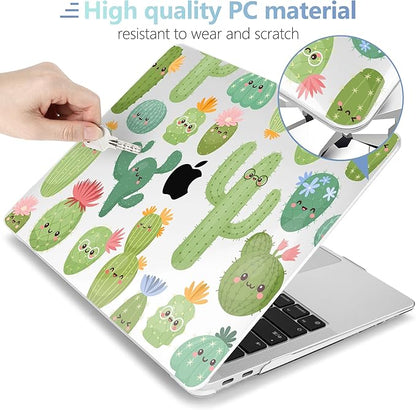 MEEgoodo for MacBook Air 13.3 inch Case 2021 2020 2019 2018 A2337 M1 A2179 A1932, Laptop Shell for MacBook Air M1 with Keyboard Webcam Cover & Trackpad Film & Type C Adapter,Smiley Cactus