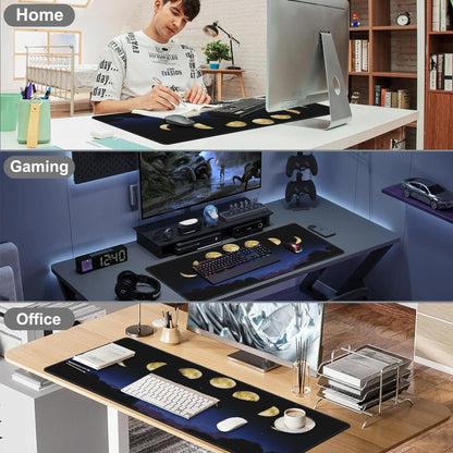 Mouse Pad, Large Moon Phase and Forest Desk Mat, Extended Non-Slip Gaming Keyboard Mousepad Desk Pad, Thick Stitched Edges Waterproof Mouse Mat 31.5"x15.7" (Moon Phase Changes)