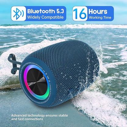 Portable Bluetooth Speaker, BT5.3 Wireless Speaker 20W Bass Diaphragms with Multi LED Light Dynamic Modes, IPX6 Waterproof 16H Playtime supports FM Mode, TF, USB for Home, Cycling, Outdoor, Beach