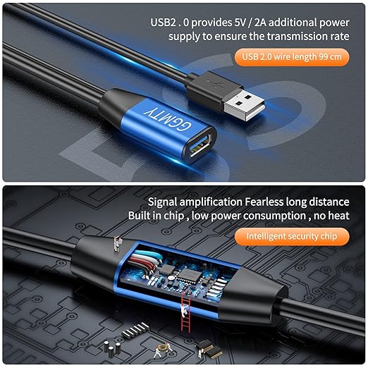 USB 2.0 Type A Male to A Female Active Repeater Extension Cable 30ft, High Speed 480 Mbps