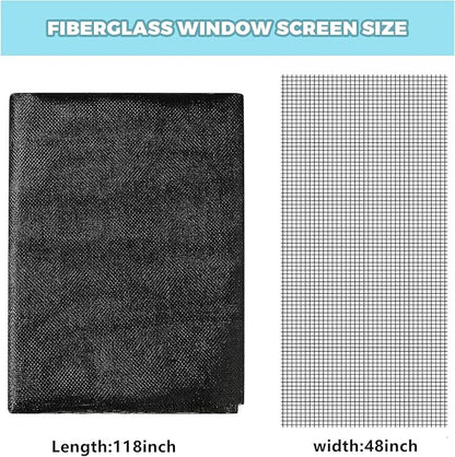 Window Screen Replacement Kit, 8-in-1 DIY Screen Door Repair Kit with Fiberglass Mesh 48"x118" Spline Tools for Sliding Door Patio Screen House Windows French Doors