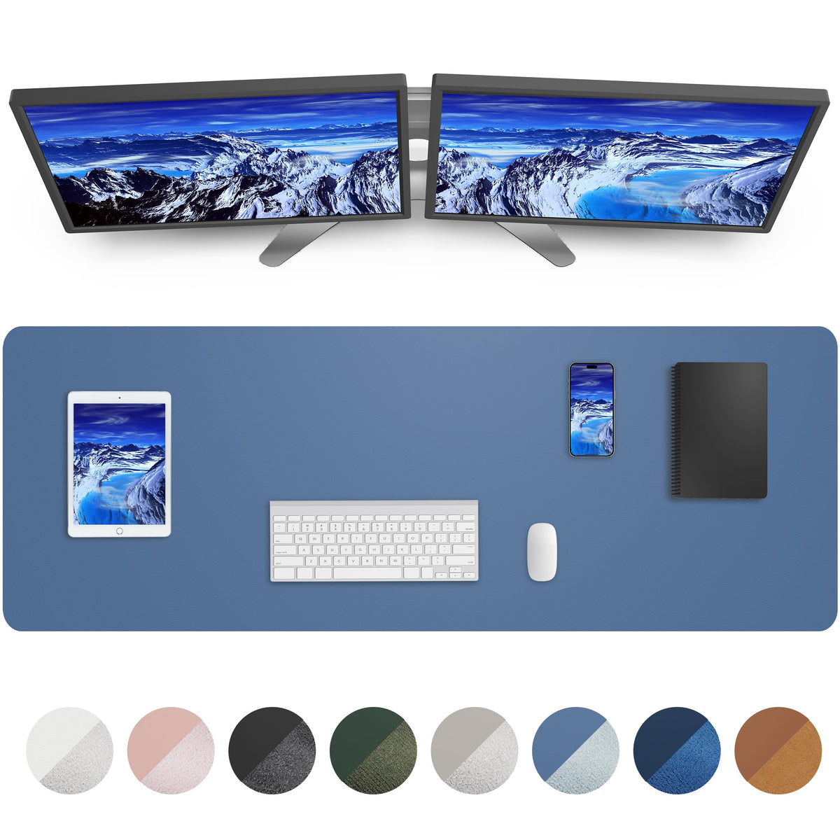 Leather Desk Pad Blotter,Mouse Pad,Office Desk Mat, Non-Slip PU Leather Desk mat,Large Desk mat,Waterproof Keyboard mat for Office/Home/Decor (Grey Blue,23.6" x 13")