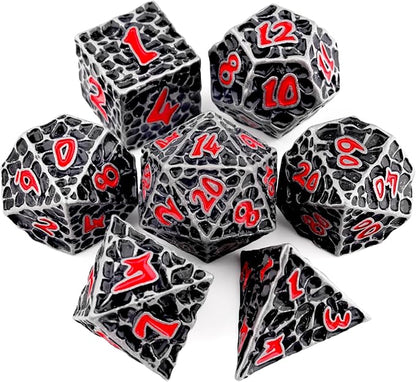 Haxtec DND Dice Set Polyhedral D&D Dice Compatible with Dungeons and Dragons Gift TTRPG Antique Iron Red Metal Dice