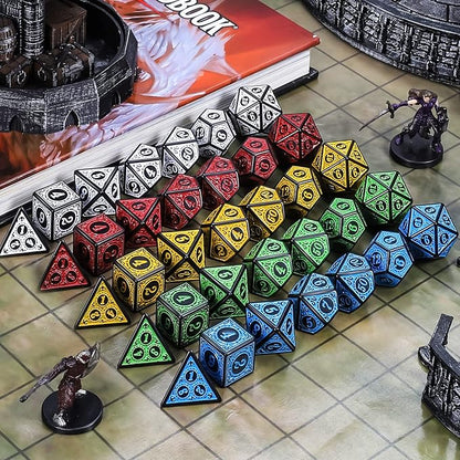 CiaraQ Polyhedral Dice with 5 Pouches, 5 Sets of Retro Dice for MTG DND Board Games, 35 Pieces