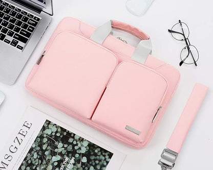 Lacdo 360° Protective Laptop Shoulder Bag for 13 inch New MacBook Air M4 A3240 2025, M3 A3113, M2 A2681, M1 A2337 A2179 A1932 2024-2018 | 13 inch MacBook Pro M2 M1 A2338 A2251 A2289 Computer Bag, Pink