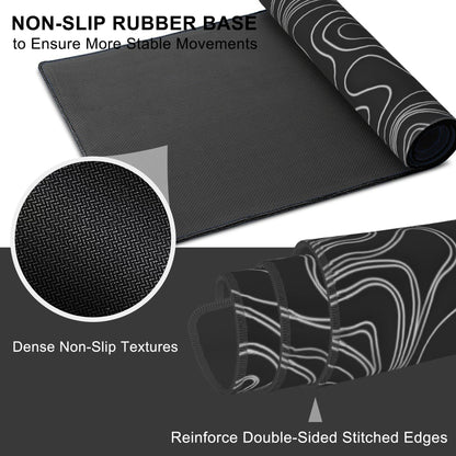 Mouse Pad, Large Mountain Topographic Terrain Map Desk Mat, Extended Non-Slip Gaming Keyboard Mousepad Desk Pad, Thick Stitched Edges Waterproof Mouse Mat 31.5"x15.7" (White Topographic Line Art)